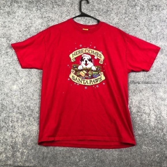 Big Dogs T Shirt Size L Large Here Come Santa Paws Christmas Short Sleeve Red - Picture 1 of 9
